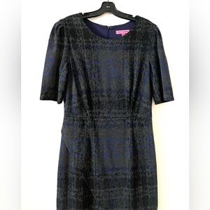 Betsey Johnson Sheath Pattern Mini Dress Scoop Neck Short Sleeve 💙🖤💃